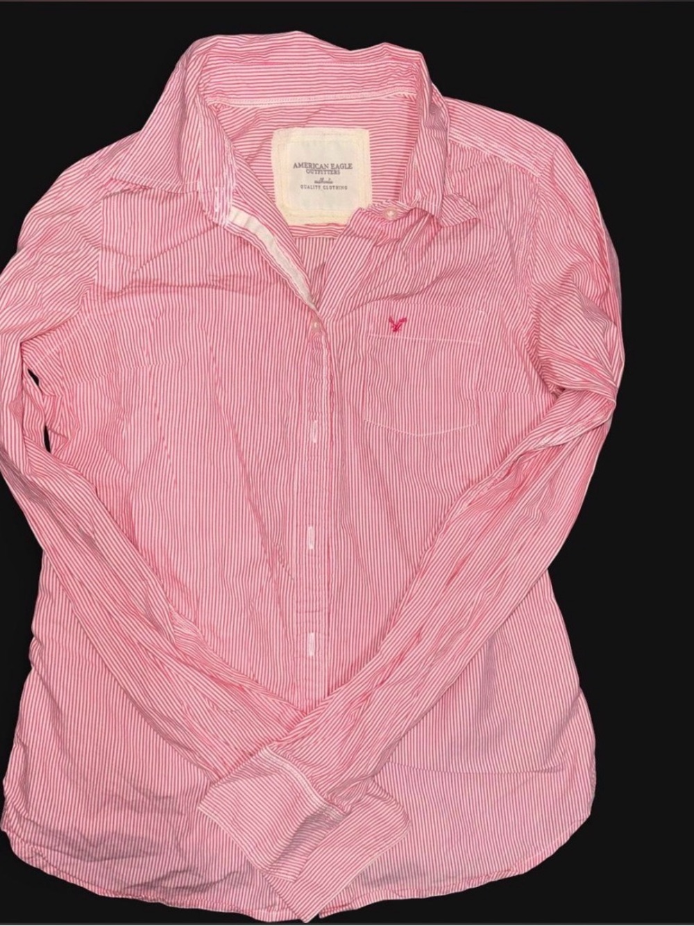 American Eagle Outfitters Pink and White Striped Button-Down Shirt
